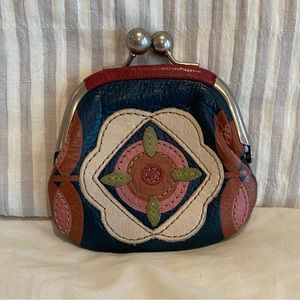 FOSSIL Ball Clasp Coin Purse Small (blue pink green floral leather multi)